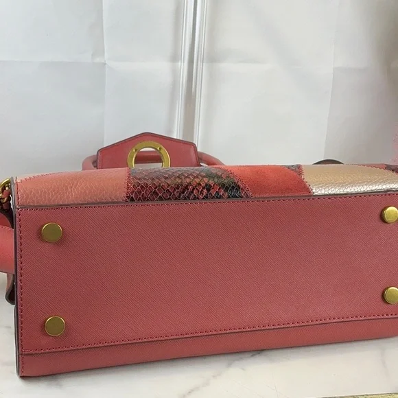 Michael‎ Kors Carmen Pink Flap Satchel Suede Patchwork Leather Crossbody Bag NWT - Picture 9 of 15